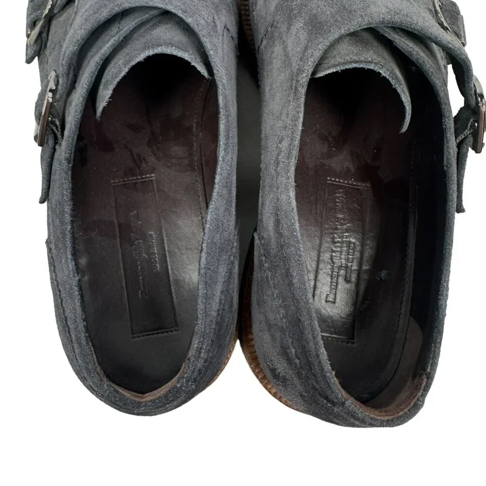 Ermenegildo Zegna Shoes Men's US‎ 9 Navy Blue Suede Monk Strap Loafer Cap Toe